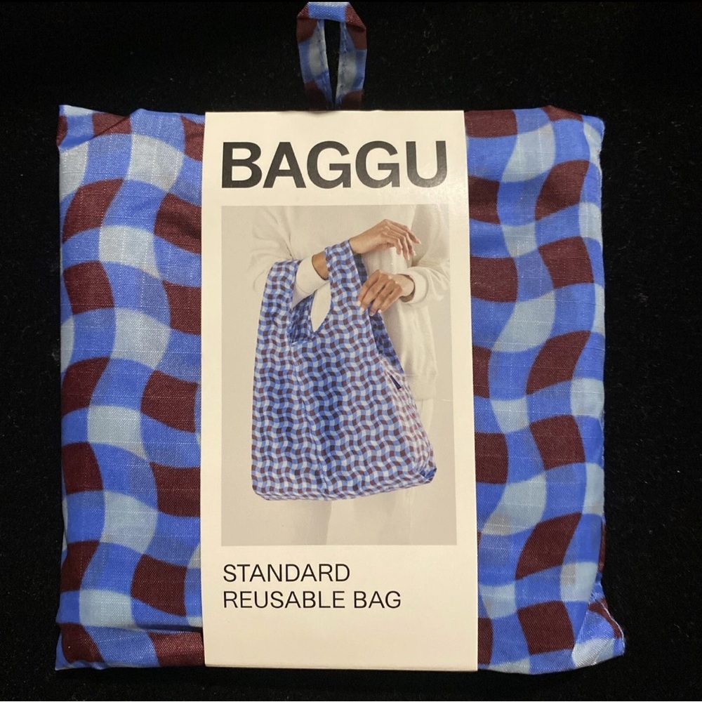 NWT BAGGU WAVY GINGHAM BLUE Standard Reusable Bag
